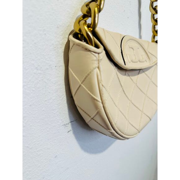 TORY BURCH Neutral White Leather Gold Chain Link Handle Shoulder Strap Bag Purse - Picture 3 of 14